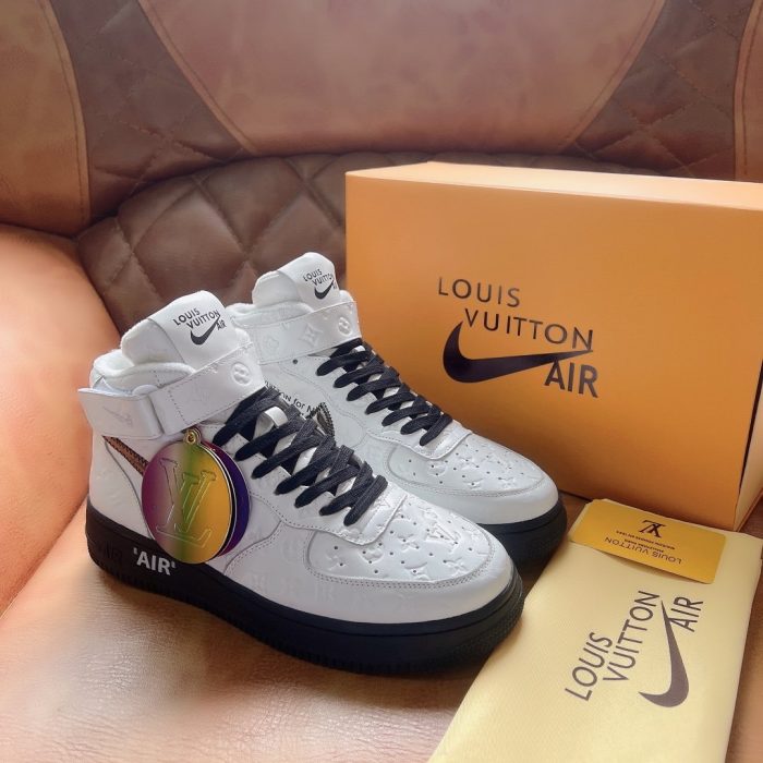 高仿Louis Vuitton 和 Virgil Abloh 设计的 Nike Air Force 1 男式白/黑鞋，男鞋