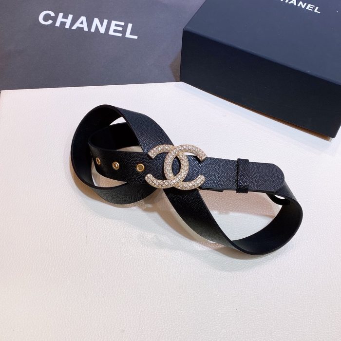 Chanel 串珠带扣黑色银色五金女士腰带