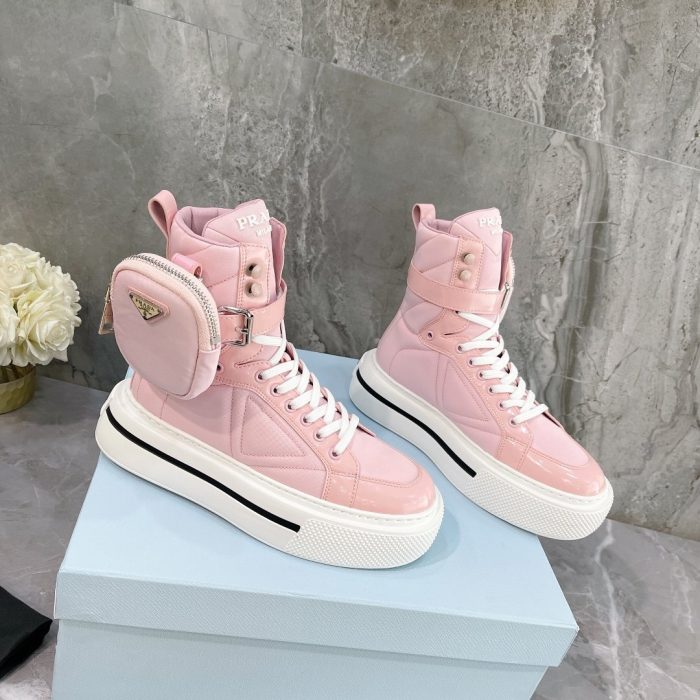 Prada Macro 再生尼龙拉绒高帮运动鞋粉色 女式 1.8 英寸/45 毫米 PRD