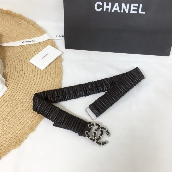 Chanel 双 C 扣黑色银色金属和水钻女士腰带