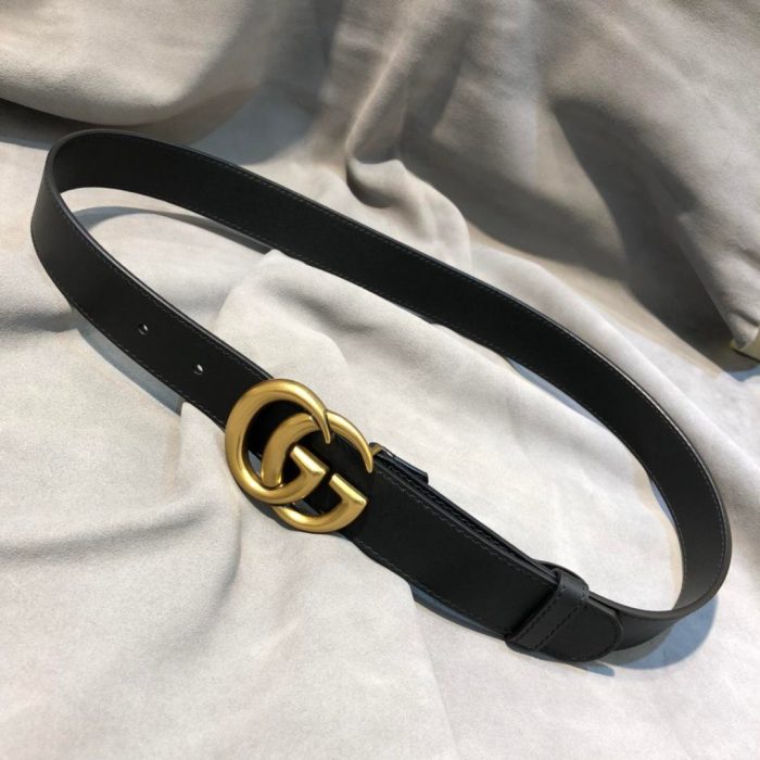 Gucci 双 G 带扣腰带黑色 GG，女士腰带 409417 AP00T 1000