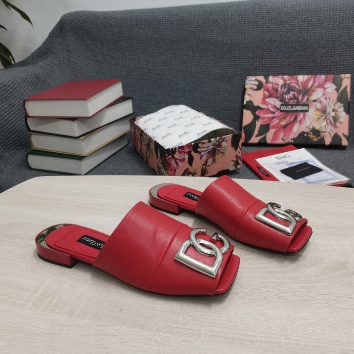 杜嘉班纳Gabbana 带有 DG 标志的 Nappa 拖鞋 红色 女式 DG 鞋履