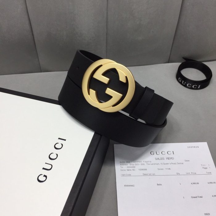 Gucci 女士腰带，带互扣式 G 扣黑色，女士腰带