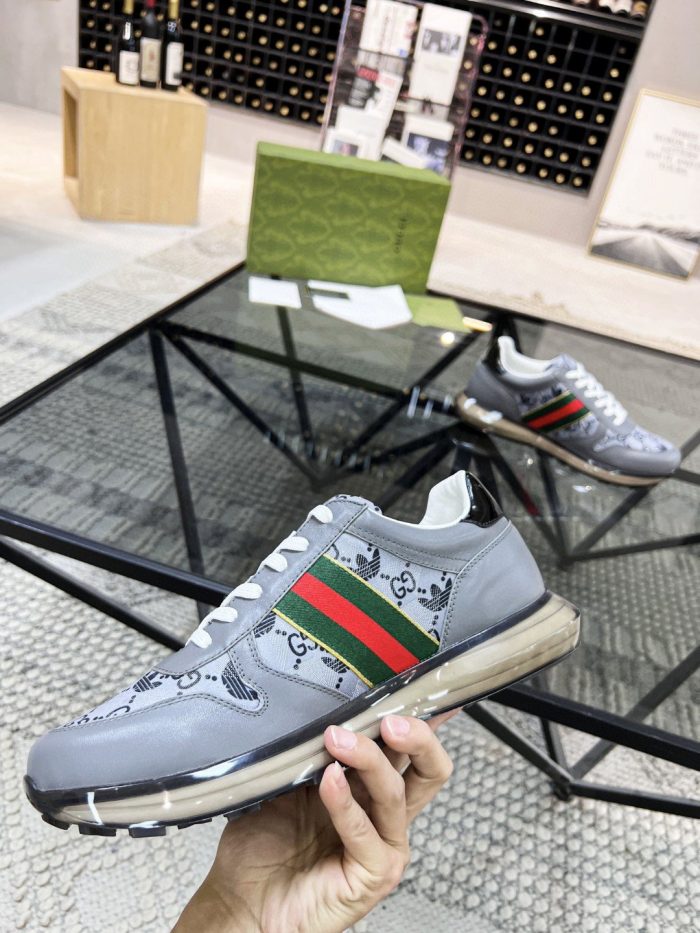 Gucci x Adidas 男士 GG 男士灰色织带运动鞋