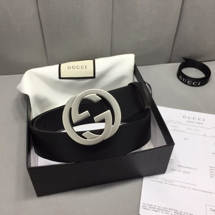 Gucci 女士腰带，带互扣 G 扣黑色，女士腰带 368186 BGH0N 1000