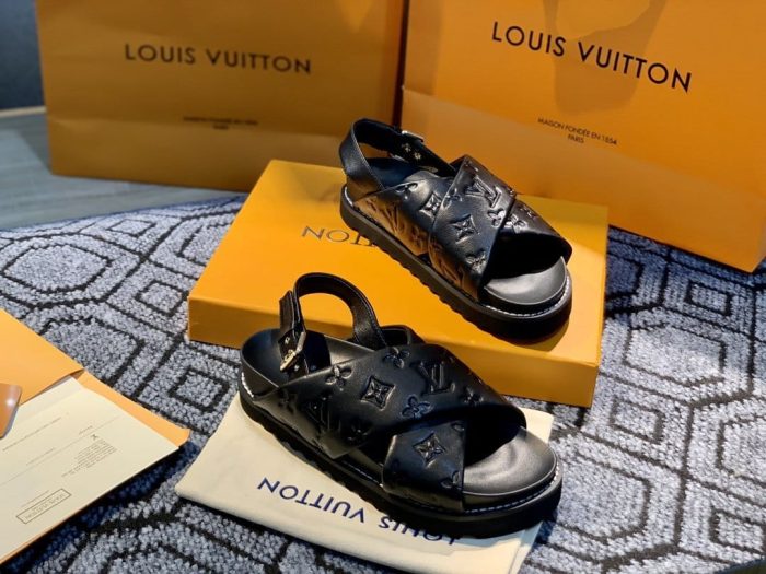 路易威登 Paseo 平底舒适凉鞋黑色 LV 1A9RDO
