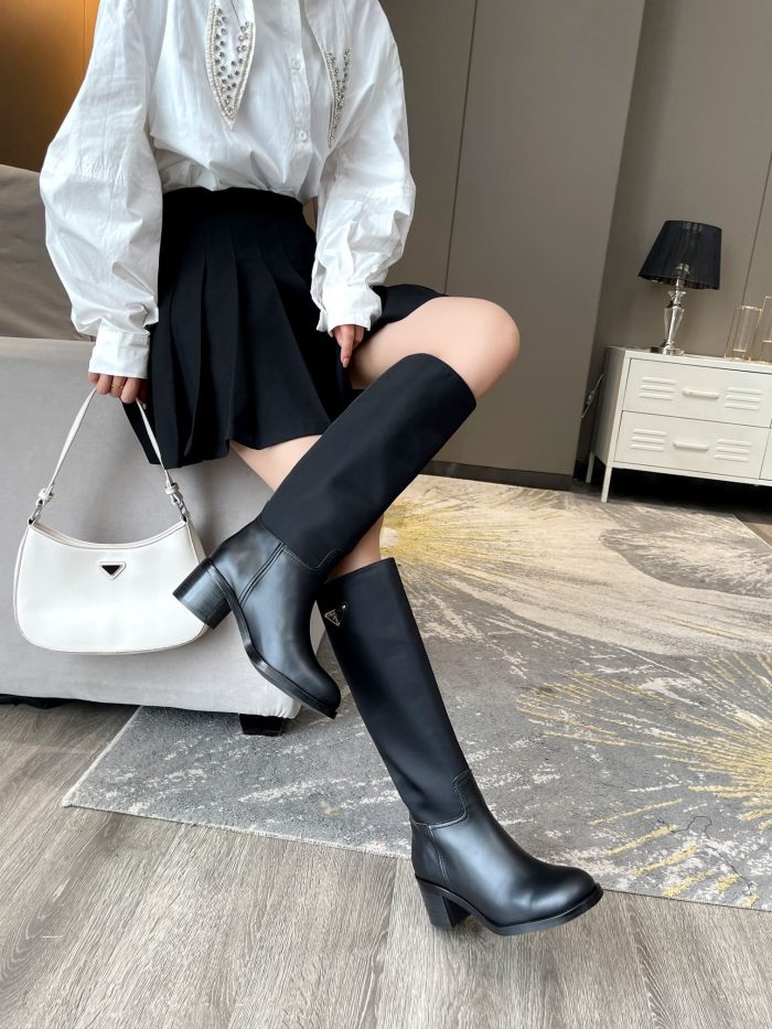 Prada 女式拉丝尼龙靴黑色 2.2 英寸/55 毫米 PRD 1W411M_3LFU_F0002_F_055