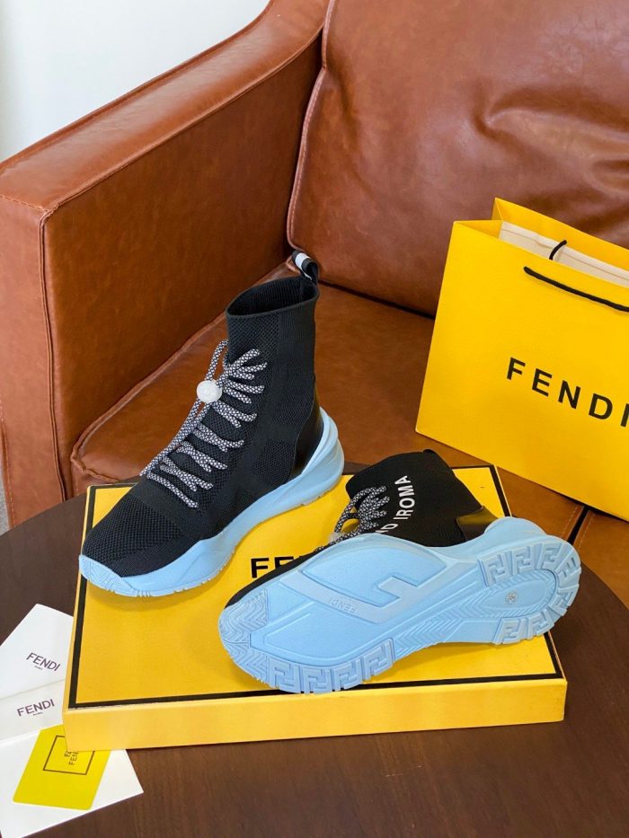 Fendi 女式高帮运动鞋黑蓝色