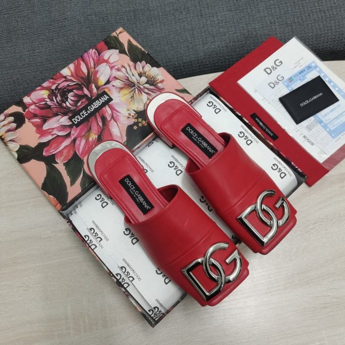 杜嘉班纳Gabbana 带有 DG 标志的 Nappa 拖鞋 红色 女式 DG 鞋履