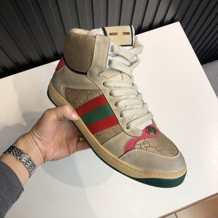 Gucci 男士 Screener GG 仿旧高帮男士灰白色粉色 5637309