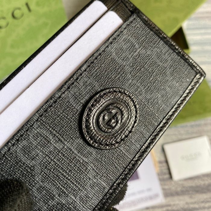 Gucci 男士卡包带互扣式 G 黑色 4 英寸/10 厘米 GG 673002 92TCN 1000