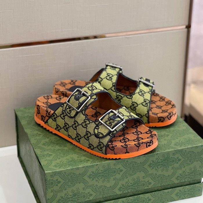 Gucci 男士凉拖带橙色和绿色男士 658020 2HK60