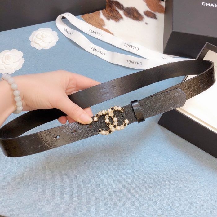 Chanel 串珠带扣棕色金色金属和水钻女士腰带