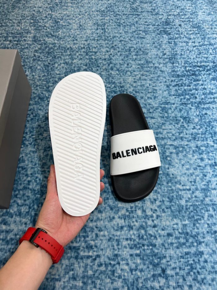 Balenciaga拖鞋男士泳池拖鞋黑色/白色