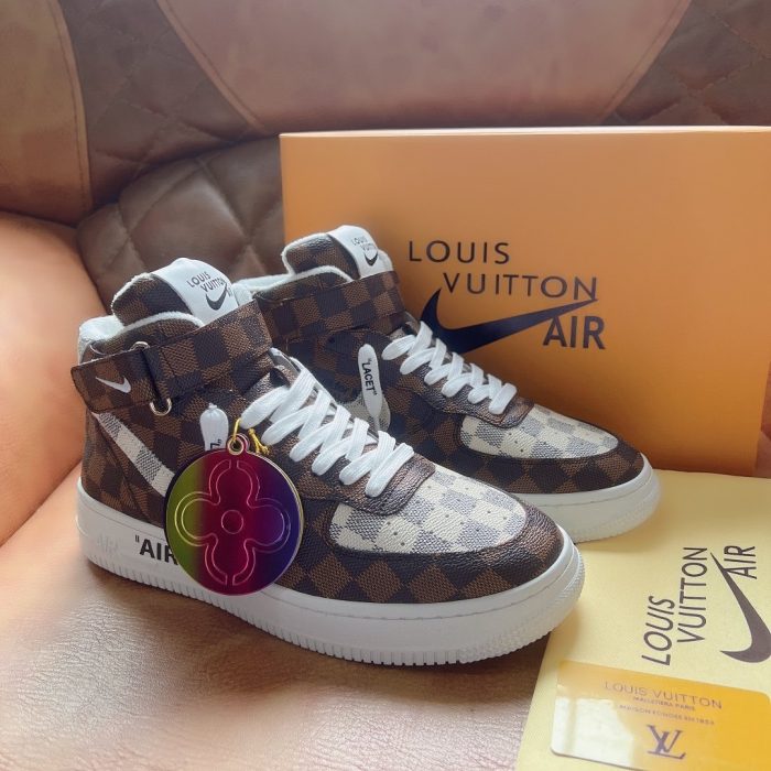 高仿Louis Vuitton 和 Nike Air Force 1 By Virgil Abloh Caro 白色/棕色男士男鞋