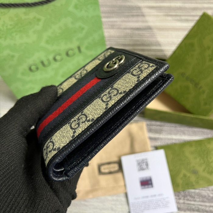 Gucci Ophidia GG 男士钱包米色和蓝色 4.3 英寸/11 厘米 GG 597606 96IWN 4076