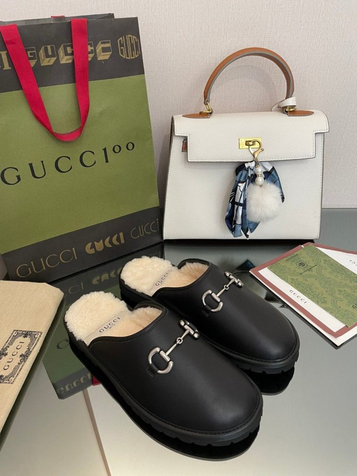 Gucci Elea 男士马衔扣穆勒鞋黑色