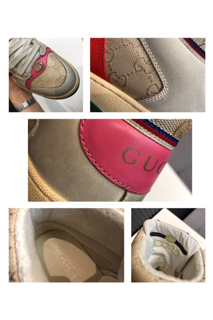 Gucci 男士 Screener GG 仿旧高帮男士灰白色粉色 5637309