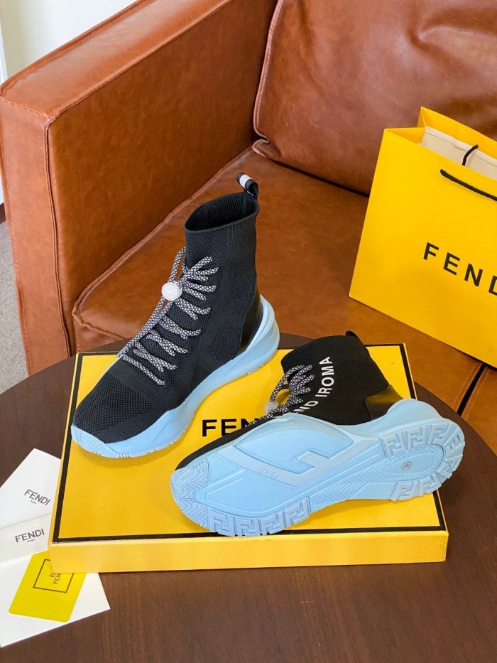 Fendi 女式高帮运动鞋黑蓝色