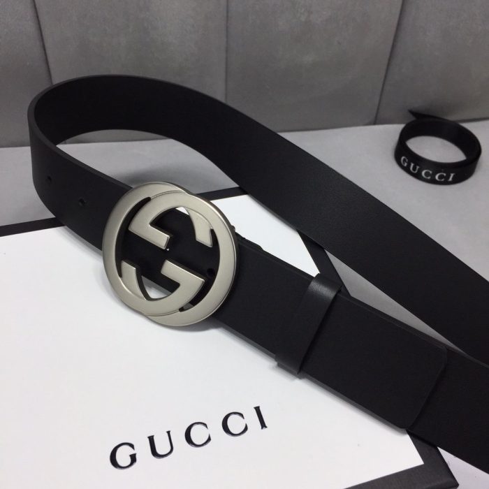 Gucci 女士腰带，带互扣 G 扣黑色，女士腰带 368186 BGH0N 1000