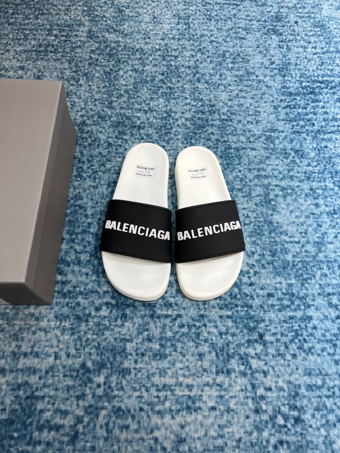 Balenciaga 女式泳池拖鞋 黑/白