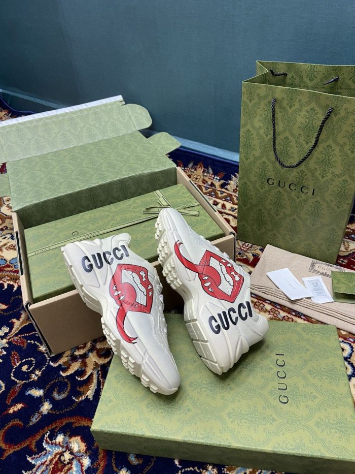 Gucci 男士 Rhyton 运动鞋带嘴印白色象牙色男士 552089 A9L00 9522