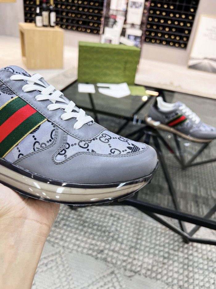 Gucci x Adidas 男士 GG 男士灰色织带运动鞋