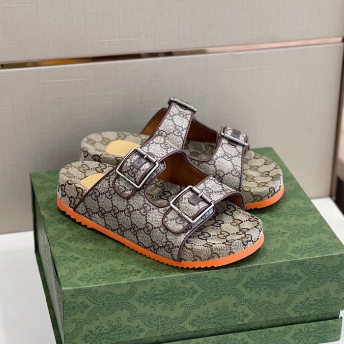 Gucci 男士系带拖鞋凉鞋灰橙色 658020 2HK60