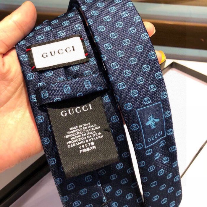 Gucci 互扣式 G 真丝提花领带 蓝色 GG 男士领带