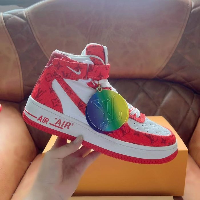 高仿Louis Vuitton 和 Virgil Abloh 设计的 Nike Air Force 1 白色/红色男士男鞋