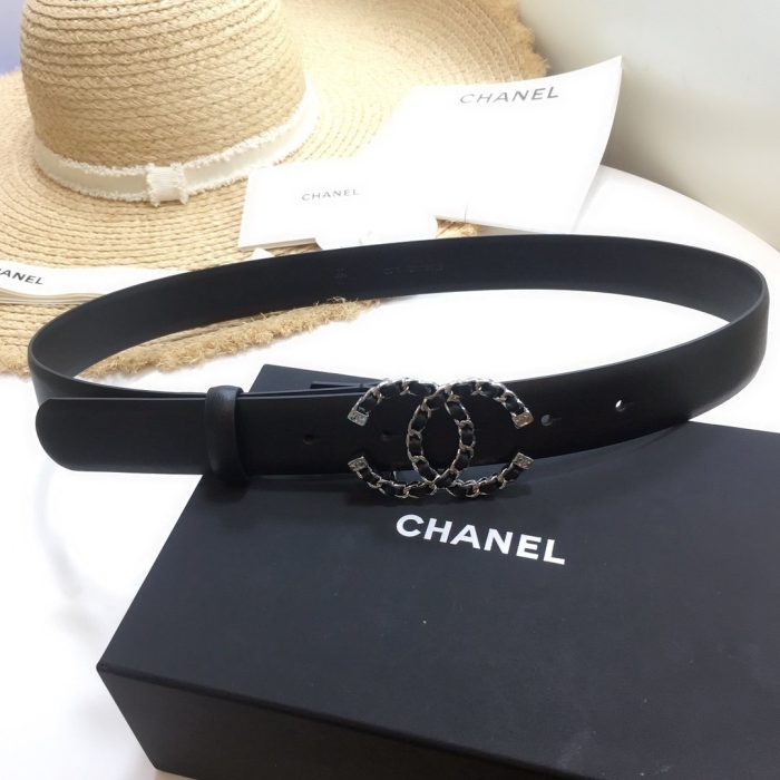 Chanel 双 C 扣腰带 黑色配银色混合黑色五金女士腰带