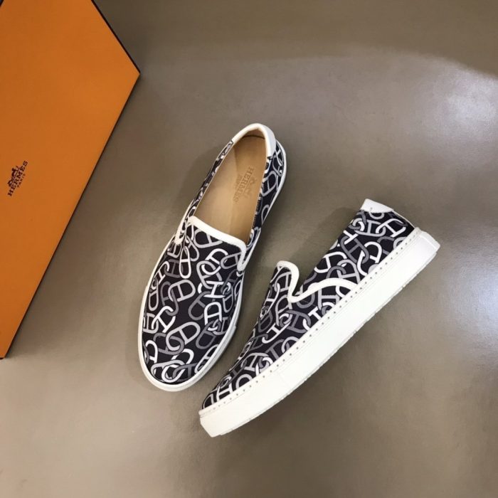 1:1爱马仕 (Hermes) 男士 Kick Interlock H 运动鞋黑色