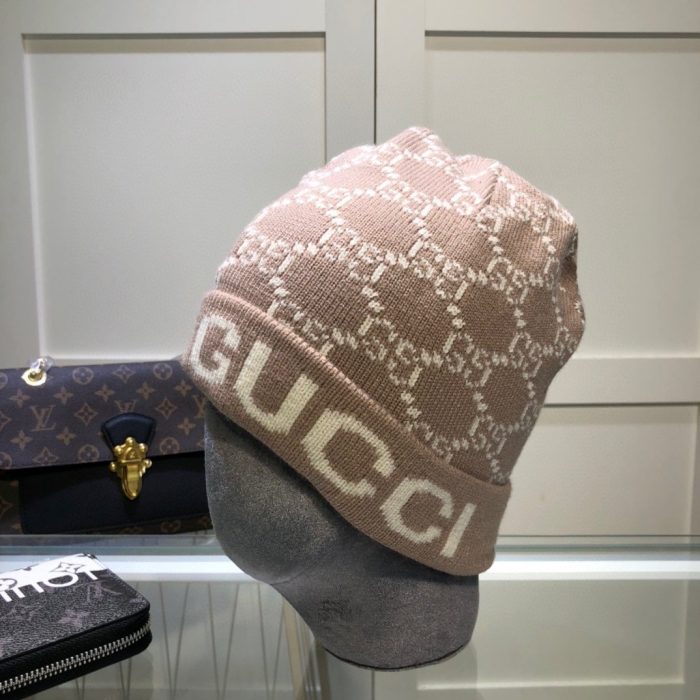 Gucci 棕色羊绒毛线帽