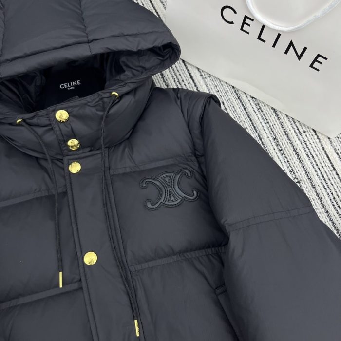 Celine Life Work 女式短款连帽羽绒服黑色