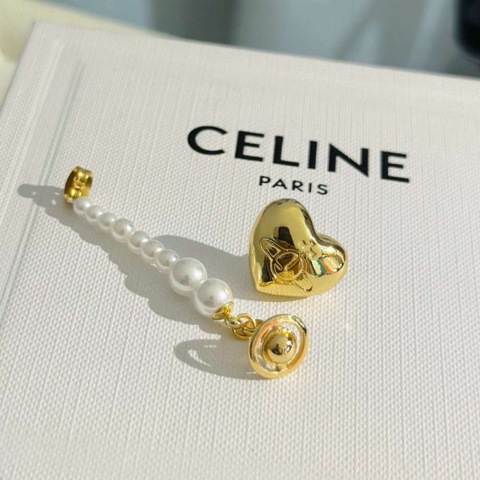 Celine Saturn 女士珍珠耳环 金色