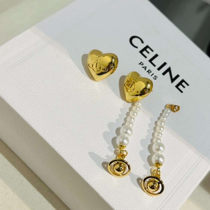 Celine Saturn 女士珍珠耳环 金色