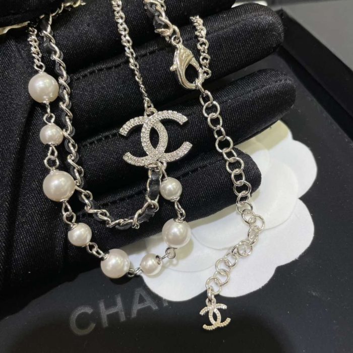 Chanel CC 女士双层项链白色