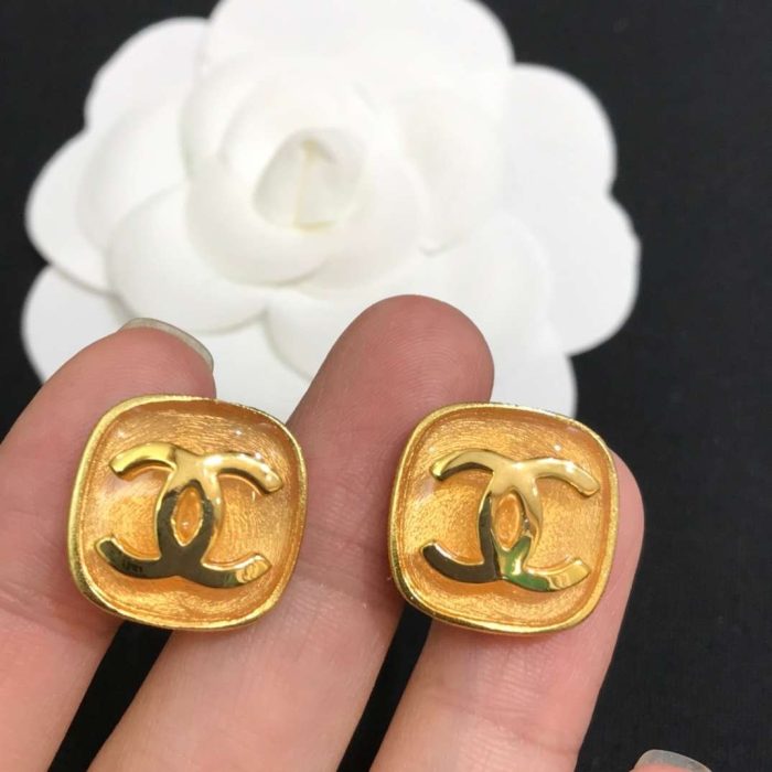 Chanel CC 女士方形耳环 金色
