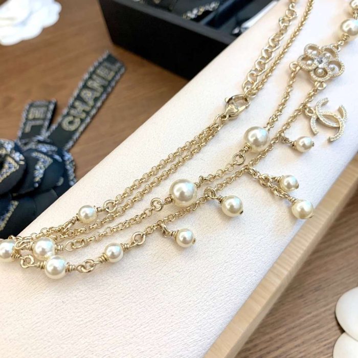 Chanel 女士山茶花珍珠项链 金色