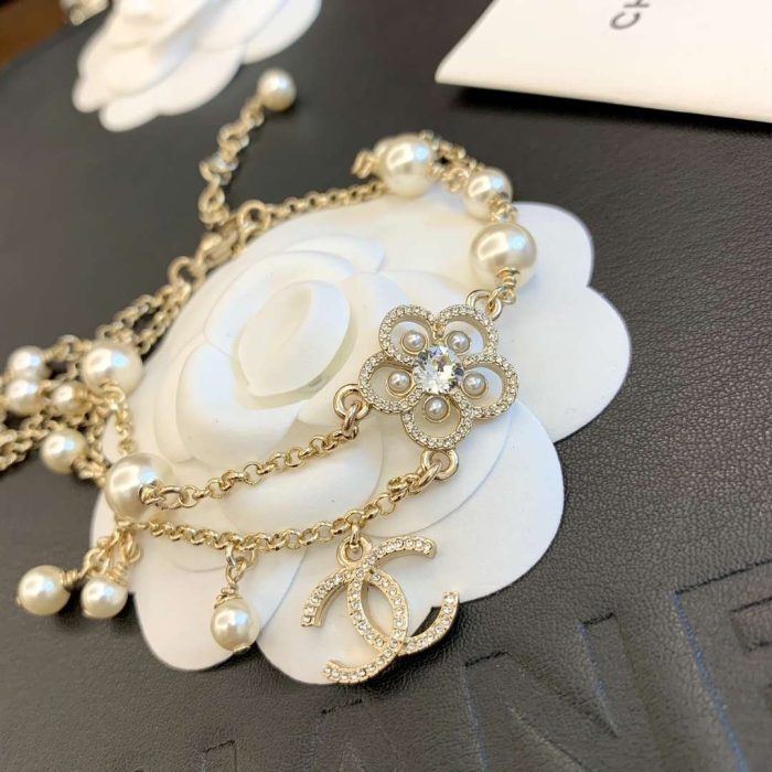 Chanel 女士山茶花珍珠项链 金色