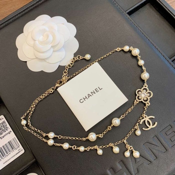 Chanel 女士山茶花珍珠项链 金色
