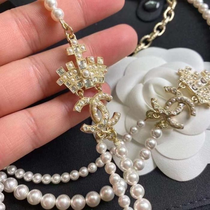 Chanel 双珍珠皇冠项链 白色 女士