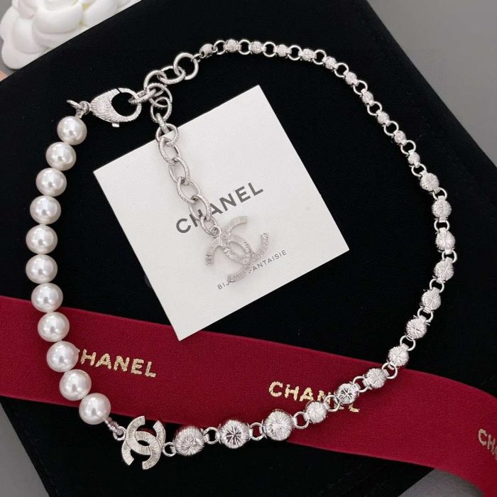 Chanel 女士半珠颈链项链 银色