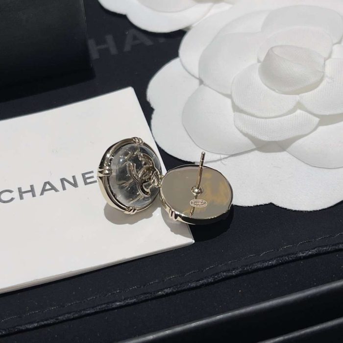 Chanel 圆形按钮塑料耳环 银色 女士