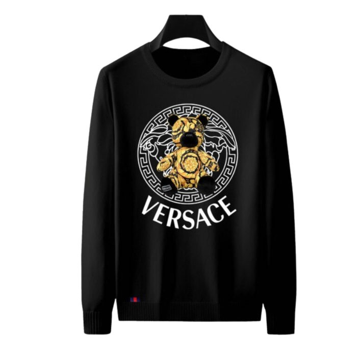 Versace 男士圆领棉质运动衫 黑色