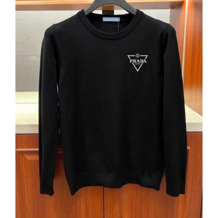 Prada 男士黑色棉质圆领运动衫