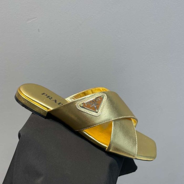 Prada 女士十字带拖鞋 金色