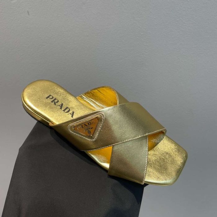 Prada 女士十字带拖鞋 金色