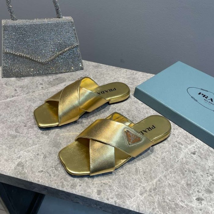 Prada 女士十字带拖鞋 金色