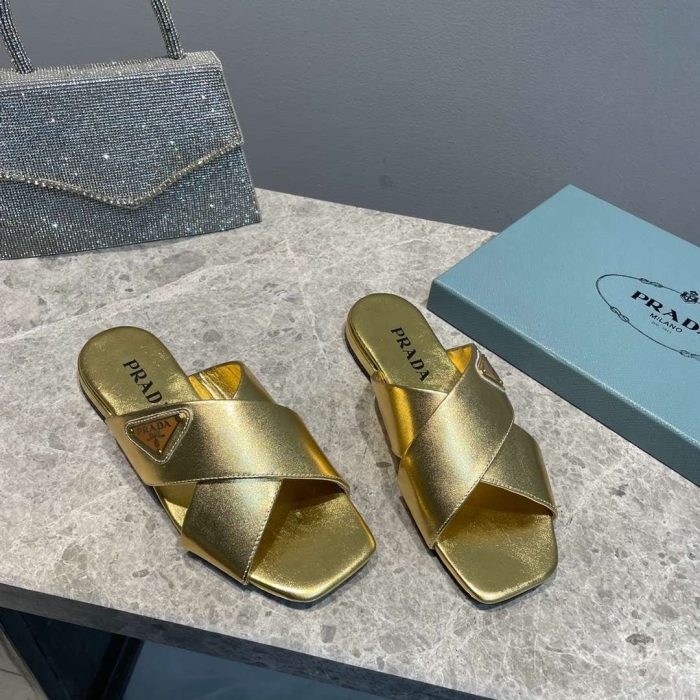 Prada 女士十字带拖鞋 金色